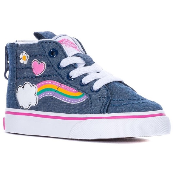 Vans Other - VANS - TODDLER SK8-HI ZIP RAINBOW SIDESTRIPE, DENIM/WHITE